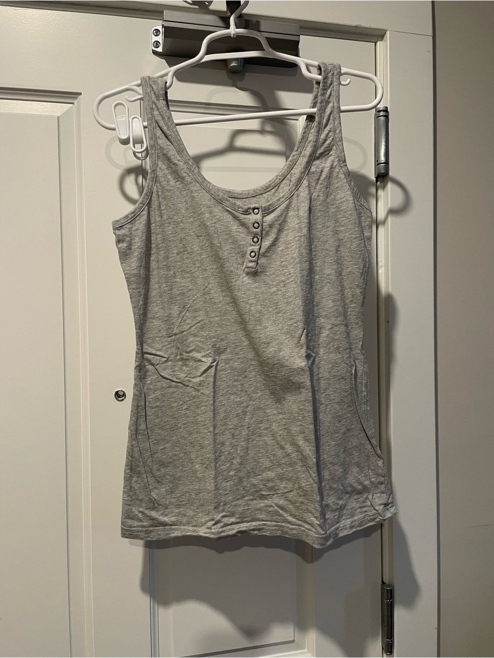 OP Light Gray Henley Tank with Front Buttons- 100% organic cotton